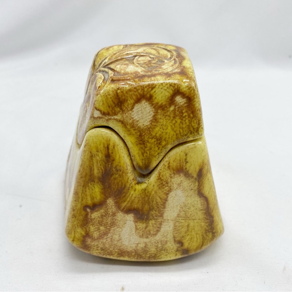 Grace Songolo Vintage 80’s Yellow and Brown Ceramic Trinket Box Rose Detail - Picture 4 of 7